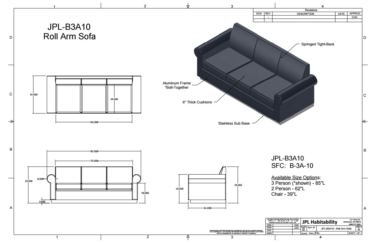 JPL-B3A10 - Roll Arm Sofa - Image 2