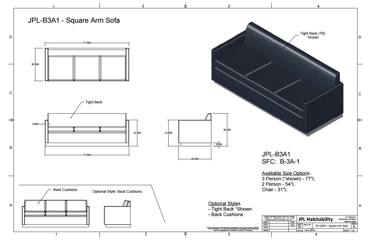 JPL-B3A1 - Square Arm Sofa - Image 2